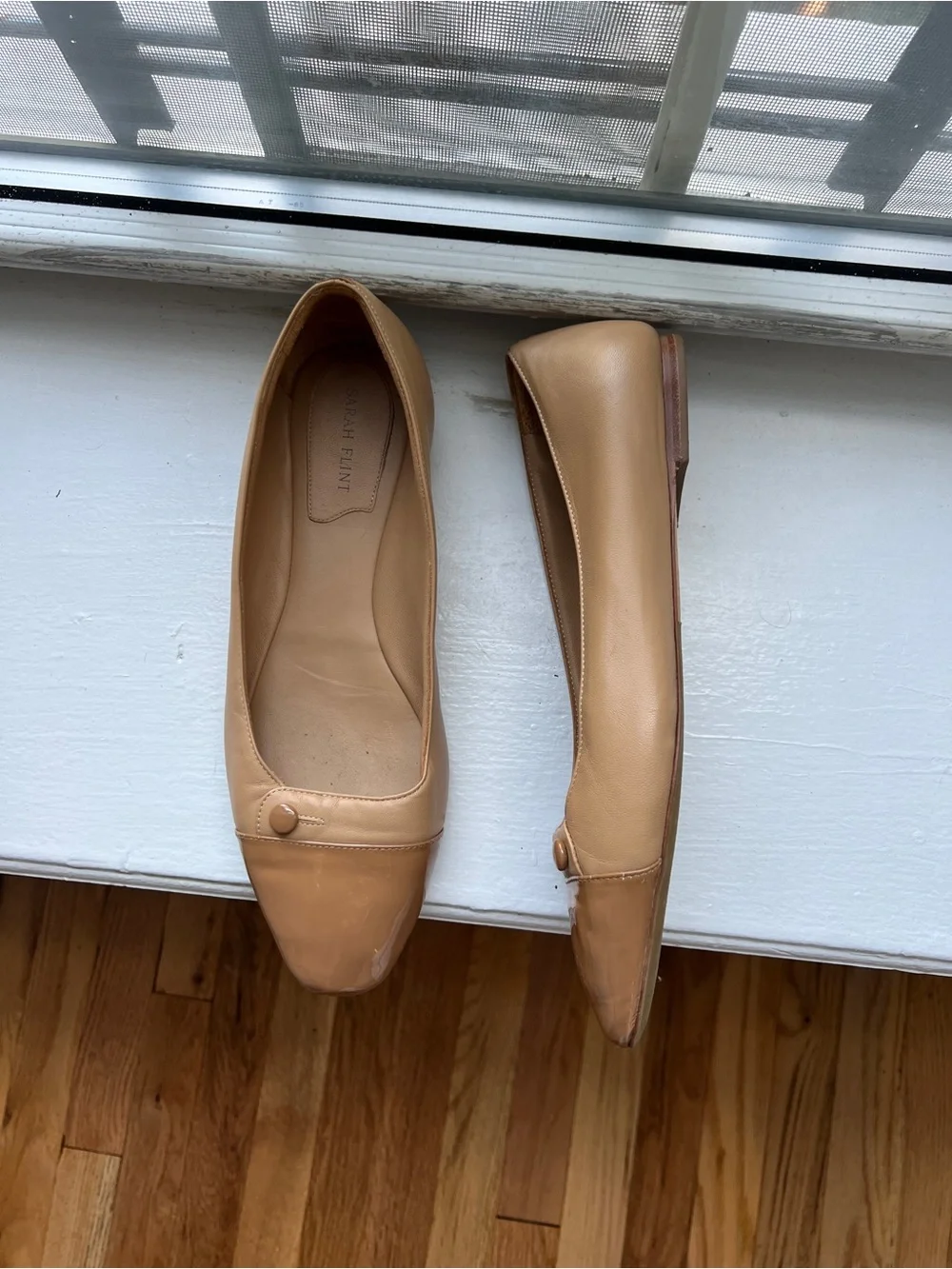 Sarah Flint - The Sachetto - Sand Nappa Leather Ballet Flats with Button Detail